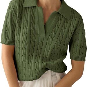 Olive Green Cable Knit Polo Sweater